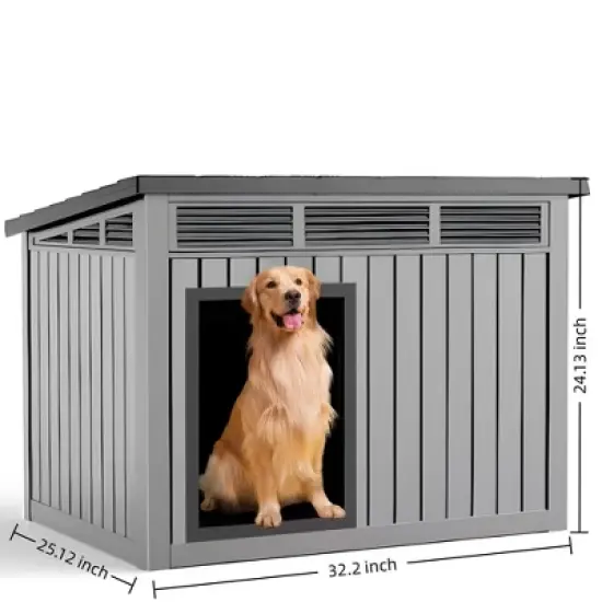 SEVOBAL Pet Crates and Houses All-Weather Dog House with Removable Floor, Indoor  Outdoor Use, Medium to Large Dogs, Gray, 32.2"*25.12"*24.13" image {2}