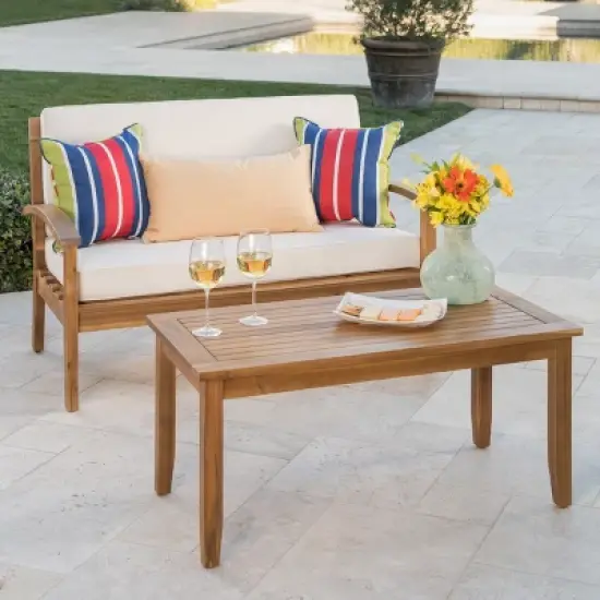 FIONECA Outdoor Beige Seat with Coffee Table, All-Weather Rattan Chair and Table Set for Patio, Garden, Balcony, or Poolside image {2}