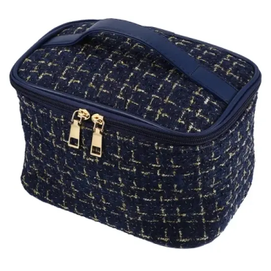 Unique Bargains Plaid Pattern Makeup Bag Cosmetic Travel Bag Woolen Large Makeup Bag for Women 1 Pc image {10}