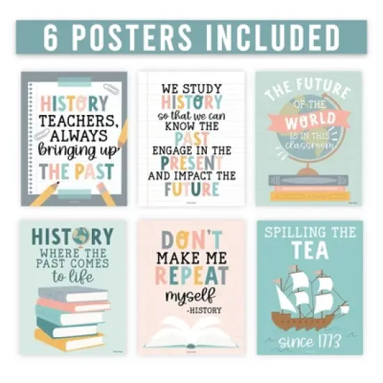 Hadley Designs Boho History Bulletin Board Classroom Decor Posters, Set of 6 image {1}