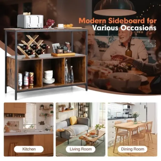 Costway Buffet Sideboard Kitchen Storage Cabinet Open Shelf w/ 3 Compartments Black\Rustic image {9}