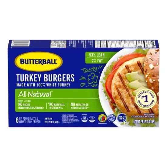 Butterball All White Turkey Burger Patties - Frozen - 24oz/6ct image {1}