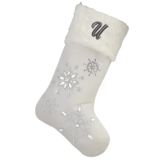 Personalization Mall Season's Sparkle Embroidered Initial Ivory Stockings image {22}