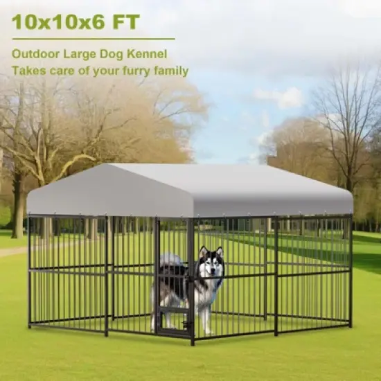 8X4FT/10X10FT/4X4FT Large Outdoor Dog Kennel, Heavy Duty Metal Dog Cage with Roof, Lock and Rotating Feeder, for All Dog Breeds image {10}