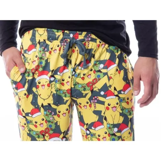 Pokemon Mens' Pikachu Christmas Santa Toss Print Sleep Pajama Jogger Pants image {3}