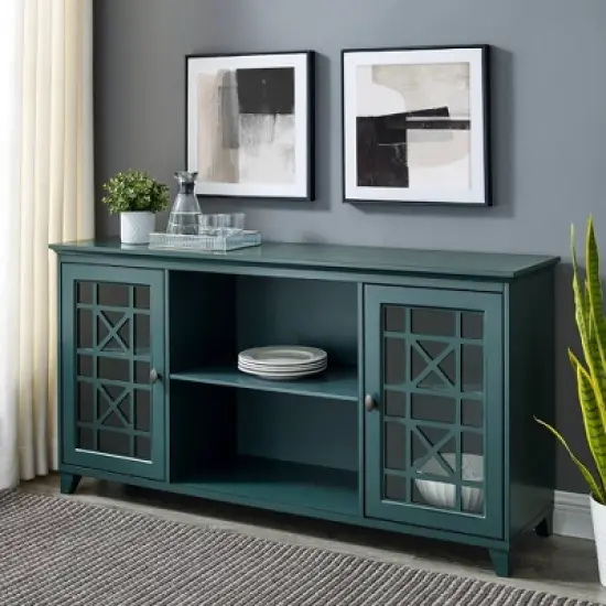 Bayland Transitional Double Fretwork Door Sideboard Antique Dark Teal - Saracina Home image {3}