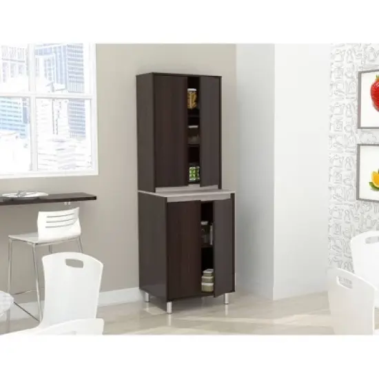 4 Door Breakroom Cabinet Espresso/Amber Gray - Inval image {2}