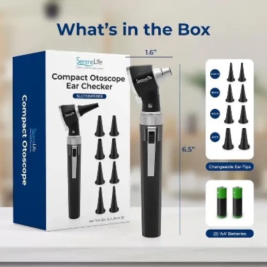 SereneLife 6.5" Fiber Optic Internal Ear Inspection Instrument - Otoscope with LED Light, 3x Magnification, Washable Tips image {6}