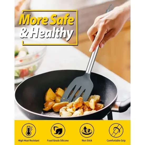 Itopfox 4-Piece Silicone Cooking Utensil Set Non-Stick Spatulas & Spoons Heat-Resistant Kitchen Tools for Frying, Mixing, Serving, Draining, Stirring image {3}