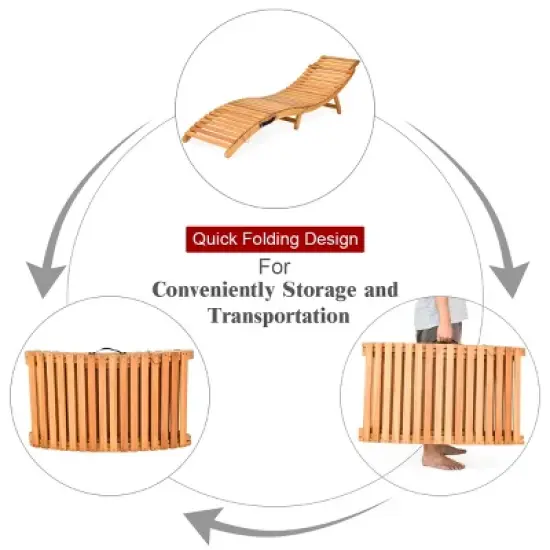 Tangkula Set of 2 Folding Wood Lounge Outdoor Wooden Chaise Chair with Cushion image {4}