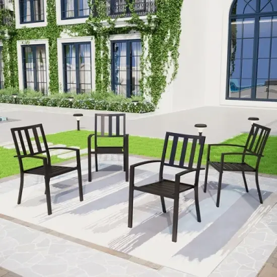 Captiva Designs 9pc Outdoor Patio Adjustable Steel Rectangle Dining Table & Metal Stackable Chairs image {6}