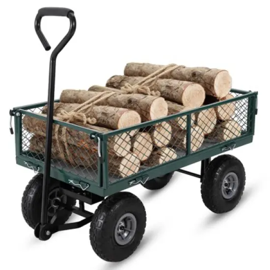 500 Lbs Capacity Heavy Duty Mesh Steel Garden Cart, Folding Utility Cart w/Removable Side Nets & 10 in Pneumatic Tires for Gardens, Lawns, Yards image {8}