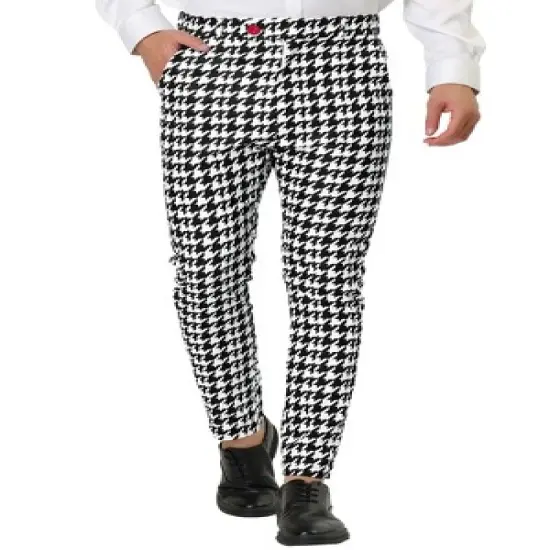 Lars Amadeus Men's Casual Geometric Printed Color Block Flat Front Dress Pants image {7}