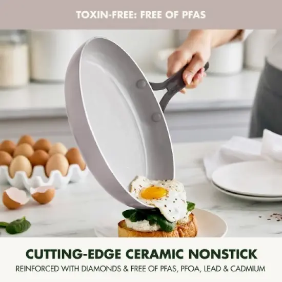 GreenPan Nova 7pc Ceramic Nonstick Aluminum Cookware Set Cloud Gray with Black Stainless Steel Handles image {2}