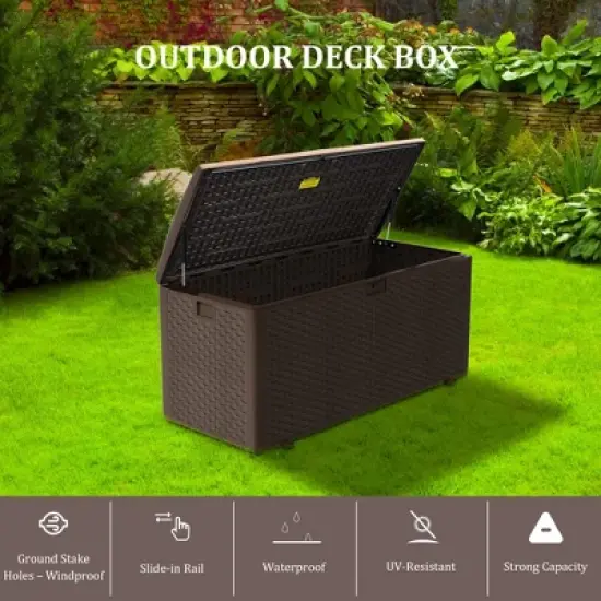 Extra Thin 150 Gallon Resin Deck Box, Heavy Duty Storage Box for Pool Accessories, Patio Furniture, Cushions and Garden Tools image {3}