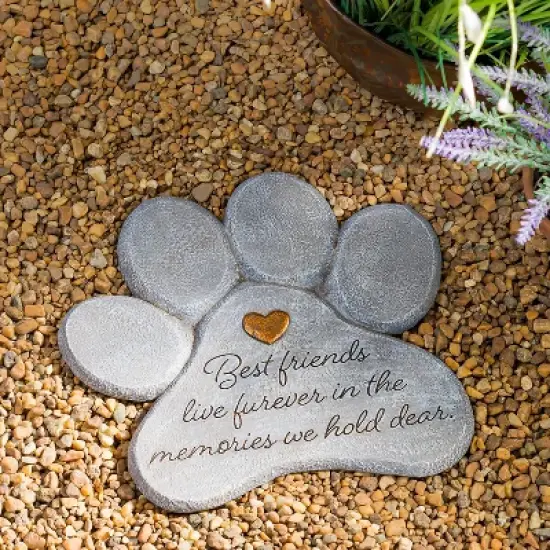 Evergreen 11" Paw Shaped Pet Memorial Garden Stone, Best Friends Live Forever image {2}