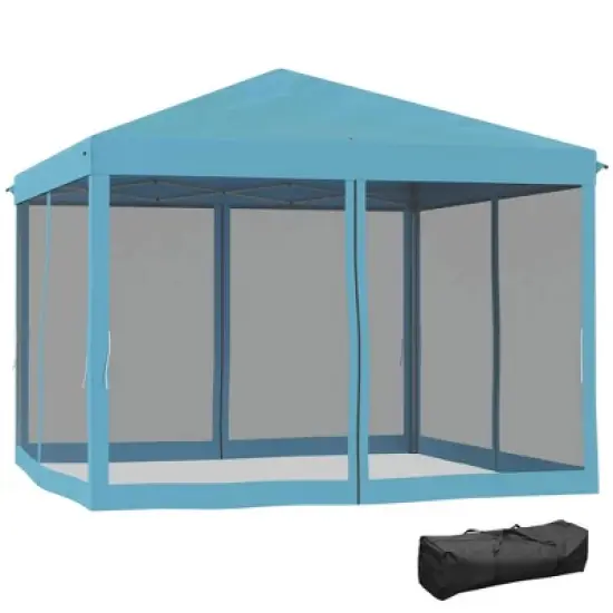 Resenkos Patio Garden Pergola, Pergola Canopy,10' x 10' Pop Up Canopy Tent with Netting, Screen House Room with Carry Bag,Light Blue image {9}