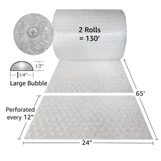 UOFFICE Bubble Cushioning Wrap - 24" Wide x 130' Long with Large 1/2" Bubbles image {1}
