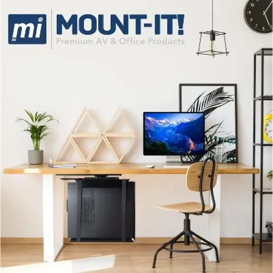 Mount-It! Under Desk CPU Mount with Adjustable Straps | Computer Tower Holder with Sliding Track and 360 Degree Swivel | 22 Lbs. Capacity | Black image {4}