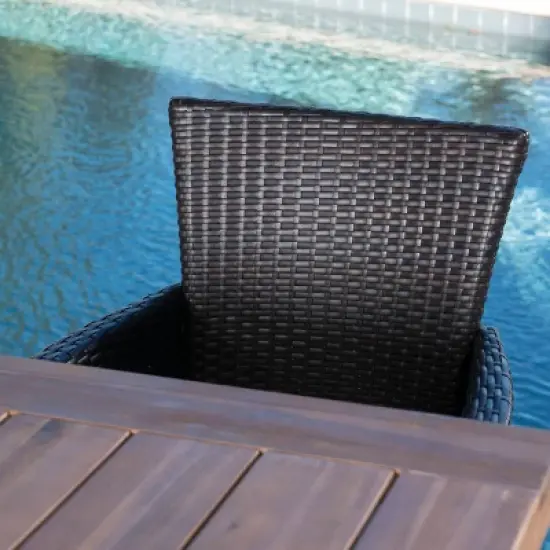 Torrens 7pc Acacia Wood/Wicker Patio Dining Set - Brown - Christopher Knight Home image {2}