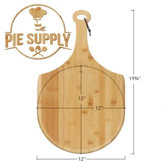 Pie Supply Bamboo Pizza Peel for Baking and Serving, Wood Paddle Cutting Board with Handle and Hanging Strap image {6}