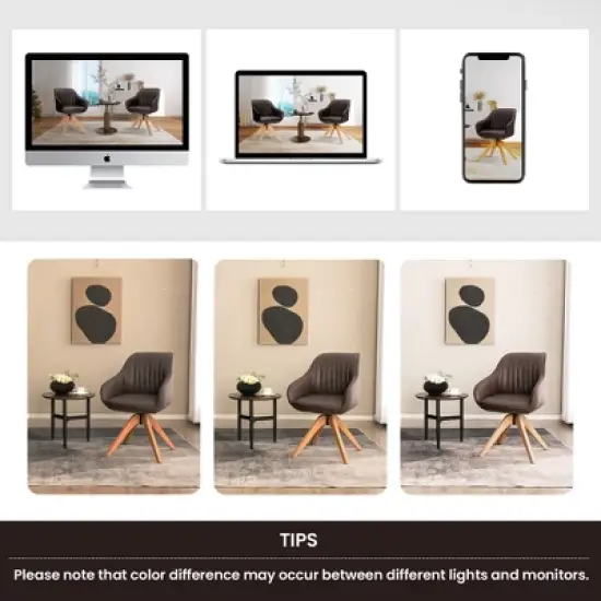 Costway 360degreesSwivel Accent Chair Modern Leathaire Armchair with Beech Wood Legs Brown image {9}