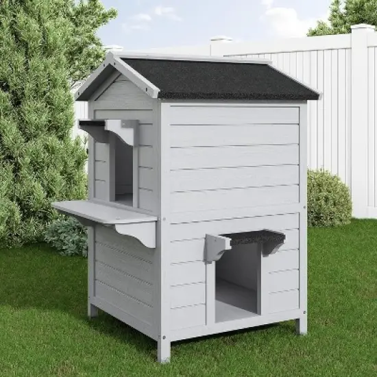 Heynemo Outdoor Cat House for Multiple-Cats Wooden Cat Shelter with Weatherproof Roof, Easy Access & Ventilation, Large Pet Catio for Cat image {7}