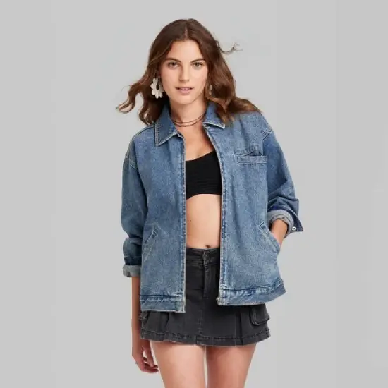 Women's Boxy Zip-Up Denim Jacket - Wild Fable&trade; Blue Denim image {1}