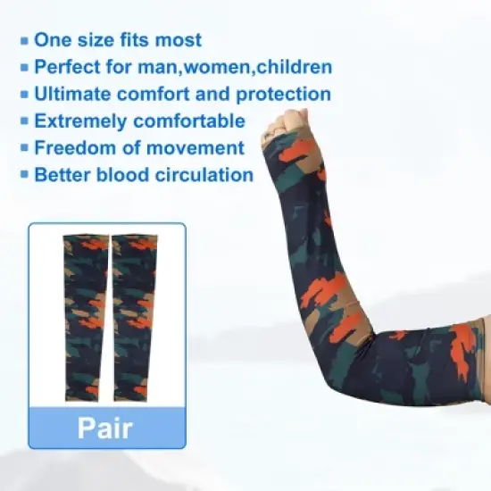 Unique Bargains Basketball Sports Camouflage Cooling Arm Elbow Compression Sleeve Green Orange Blue 1 Pair image {4}