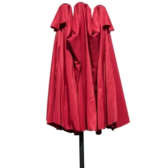 Tangkula 15 ft Outdoor Patio Umbrella Double-Sided Shade Offset Wine Red image {4}