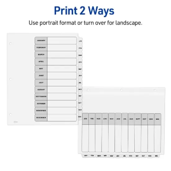 Avery Jan-Dec Dividers for 3 Ring Binders, 12 Tabs per Set, Customizable Table of Contents, Classic White Tabs (6 Sets of 11826) image {2}
