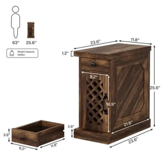 Resenkos Nightstand, Night Stand,Rustic Side Table, End Table Nightstand with Storage Drawer,Brown image {5}