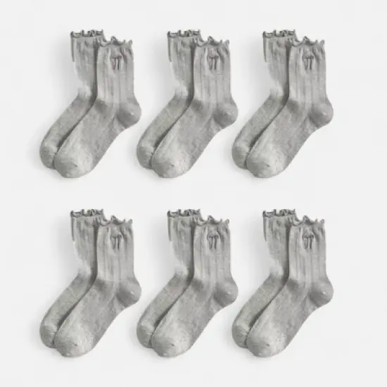 Anna-Kaci Women's 6-Pack Ruffle Trim Crew Socks with Ribbed Texture and Delicate Bow Accent image {5}