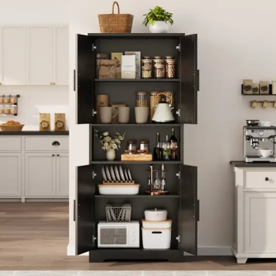 CuisinSmart 70in Tall Kitchen Pantry Cabinet,Freestanding Storage Cabinet with 4 Doors and Adjustable Shelves,Large Utility Wooden Coffee Bar Cabinet image {9}