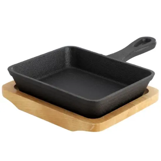 MegaChef Mini Cast Iron Square Pan with Wood Tray image {6}