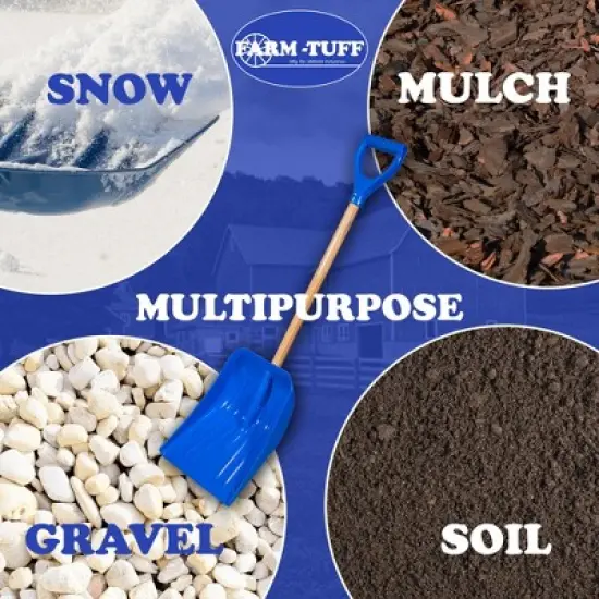 FARM-TUFF Durable Car and Trunk Multipurpose Shovel with Ash Hardwood Handle and Non Stick Plastic Blade, Blue, 10in image {2}