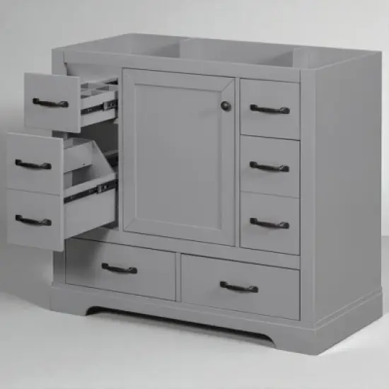 36" Bathroom Vanity Cabinet Base Only, Solid Wood & MDF, 6 Drawers, Adjustable Shelf, No Sink, Freestanding image {3}