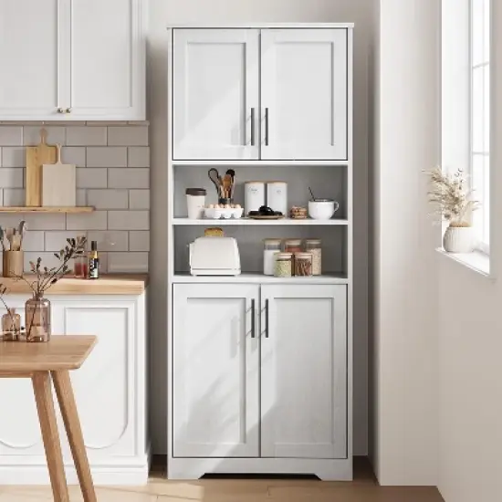 Nasitip 67" Antique White Tall Storage Cabinet with 4 Doors and Adjustable Shelves, Freestanding Bathroom or Kitchen Pantry Cabinet image {2}