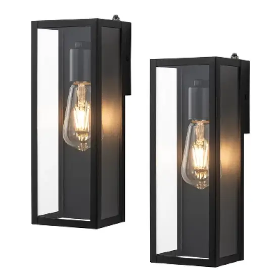 C Cattleya Black Dusk to Dawn Outdoor Wall Lantern Sconce with Clear Tempered Glass(2-Pack) image {7}