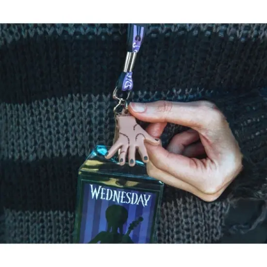 Silver Buffalo Addams Family Wednesday Silhouette Lanyard with ID Badge Holder and Thing Charm image {5}