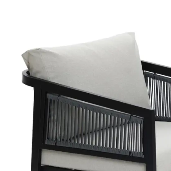 LuxenHome Outdoor Black Steel with PE Rope Armchairs with Cushions, Set of 2 image {7}