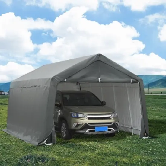 Outsunny 12'x20' Carport Extra Large Upgraded Heavy Duty Car Canopy Truck SUV Boat Shelter w/ Sidewalls UV-Treated Cover for Garden, Party, Gray image {1}
