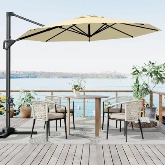 10FT Cantilever Umbrella Outdoor Patio Umbrella with Base and 360-Degree Rotation, Windproof image {1}