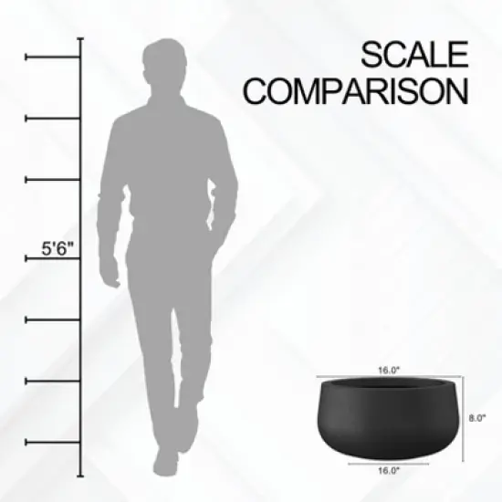 Rosemead Home & Garden, Inc. Concrete Outdoor Curvaceous Design Planter Pot Black 16"x16" image {9}