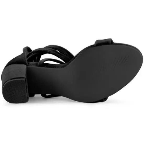 Allegra K Women's Velvet Lace-Up Chunky Heel Sandals image {4}