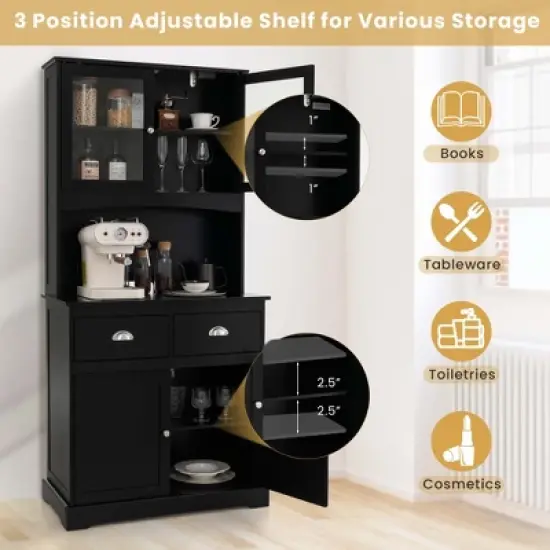 Costway 67'' Storage Cabinet Closet Kitchen Pantry Cupboard with Adjustable Shelves Black/White image {4}