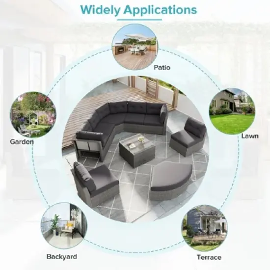 FIONECA Outdoor Patio Rattan Daybed Sectional Furniture Set with Cushions & Center Table &uml;C Grey, Perfect for Patio, Lawn, or Pool image {12}