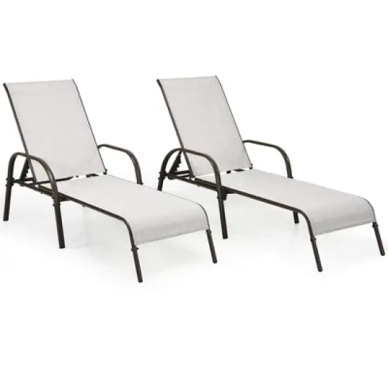 Costway 2PCS Patio Lounge Chair Chaise Adjustable Reclining Armrest Gray image {1}