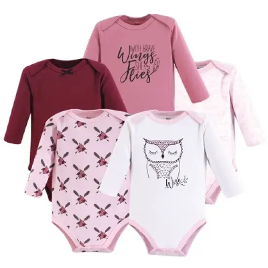 Yoga Sprout Baby Girl Cotton Long-Sleeve Bodysuits 5pk, Owl image {2}