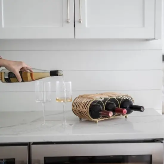 Wrapped Brass Metal & Rattan Wine Bottle Holder - Foreside Home & Garden image {6}
